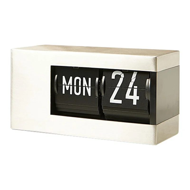 Minimalist Flip Calendar Table Clock Desktop Decor Smart Perpetual Calendar Flip Clock - Silver