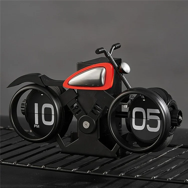 Motorcycle Design Flip Desk Clock Creative Decorative Mechanical Timepiece - Black+Red
