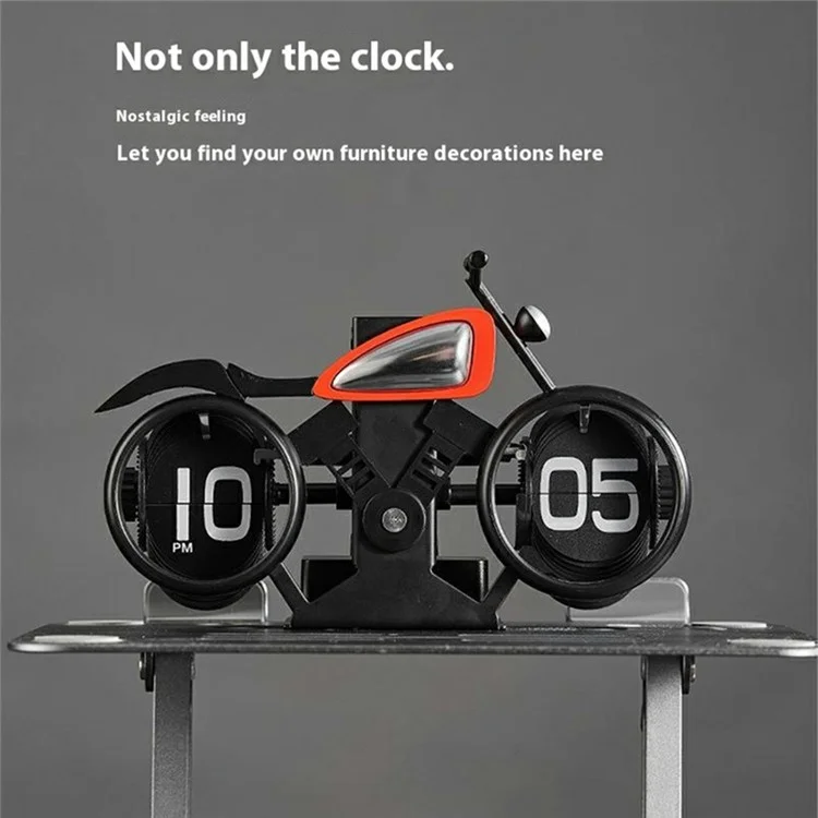 Motorcycle Design Flip Desk Clock Creative Decorative Mechanical Timepiece - Black+Red