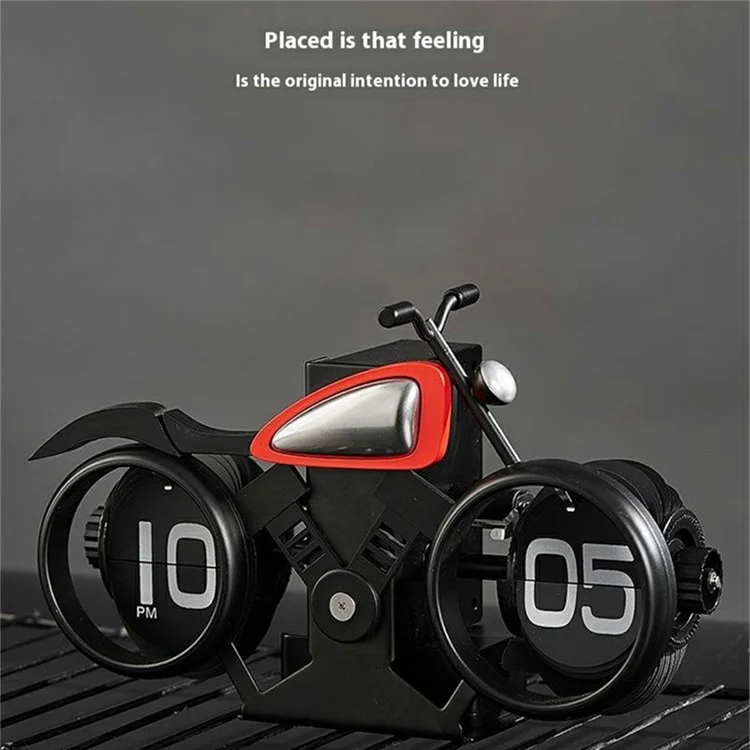 Motorcycle Design Flip Desk Clock Creative Decorative Mechanical Timepiece - Black+Red