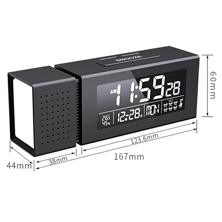 TS-P30 Sveglia radio creativa con display digitale di allerta a colori, luce e sensore di movimento a infrarossi Luce notturna a 7 colori - Nero