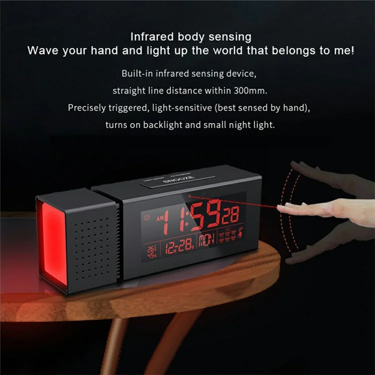 TS-P30 Sveglia radio creativa con display digitale di allerta a colori, luce e sensore di movimento a infrarossi Luce notturna a 7 colori - Nero