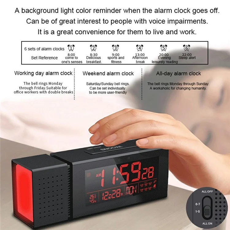 TS-P30 Sveglia radio creativa con display digitale di allerta a colori, luce e sensore di movimento a infrarossi Luce notturna a 7 colori - Nero