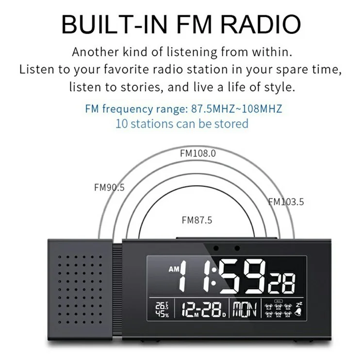 TS-P30 Sveglia radio creativa con display digitale di allerta a colori, luce e sensore di movimento a infrarossi Luce notturna a 7 colori - Nero