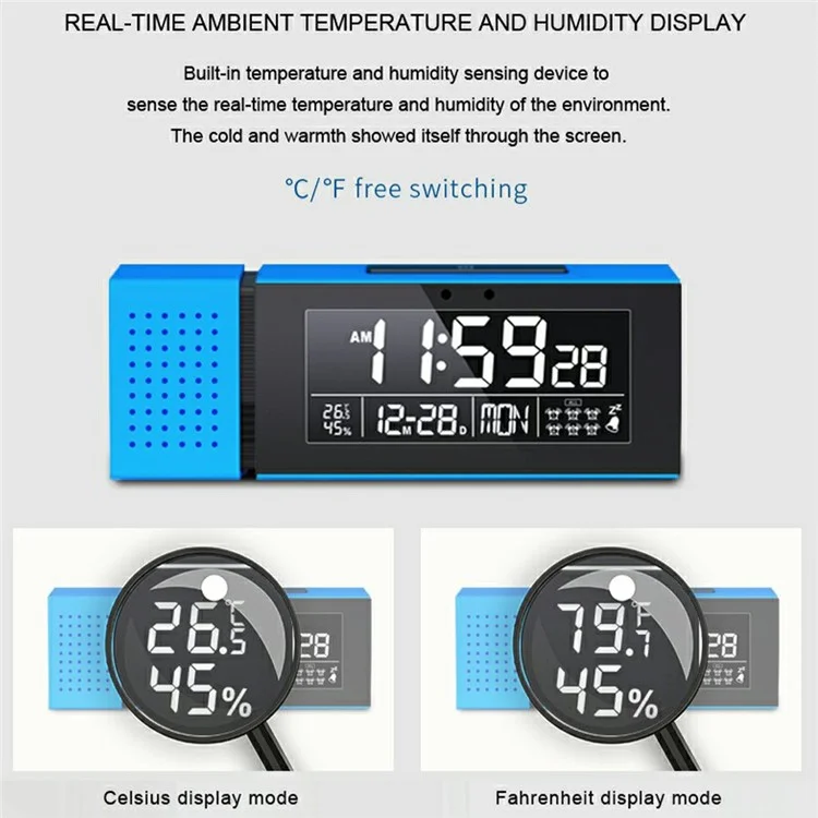 TS-P30 Sveglia radio creativa con display digitale di allerta a colori, luce e sensore di movimento a infrarossi Luce notturna a 7 colori - Nero