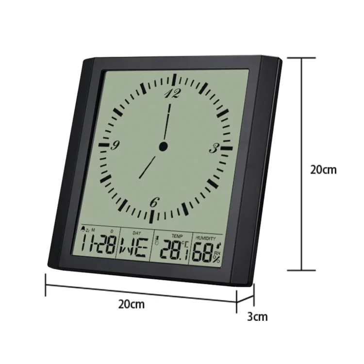 TS-8675 Relógio de Parede Digital Multifuncional com Tela Grande, Exibição de Temperatura, Umidade e Alarme