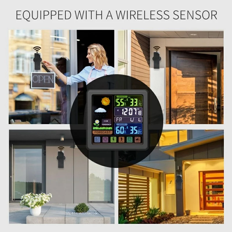 TS-3310 Multifunctional Touch Screen Wireless Weather Station Clock Indoor Outdoor Thermometer Hygrometer - Wood Grain