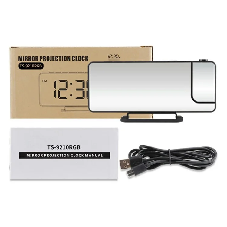 TS-9210 RGB-зеркальные проекционные часы с большим экраном, цифровой будильник, настольные электронные часы