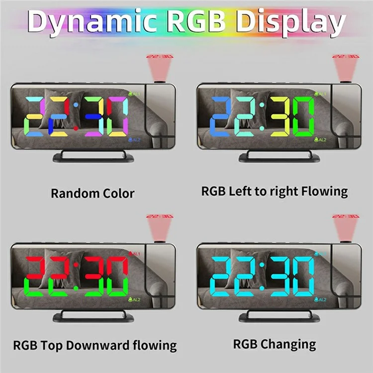 TS-9210 RGB-зеркальные проекционные часы с большим экраном, цифровой будильник, настольные электронные часы