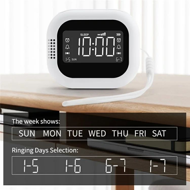 TS-BC700S Portable Vibrating Alarm Clock 2.75 Inch White Noise Machine for Deaf Elderly Heavy Sleepers