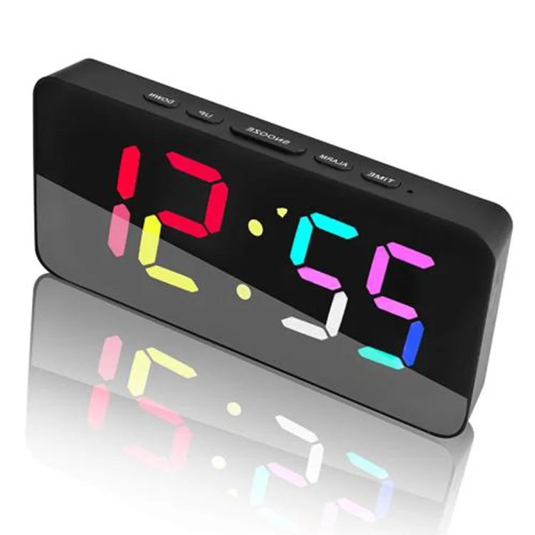 YC-9100RGB 11 RGB Modes LED Digital Alarm Clock with Color Changing Mirror Display for Students  /  Home - Black