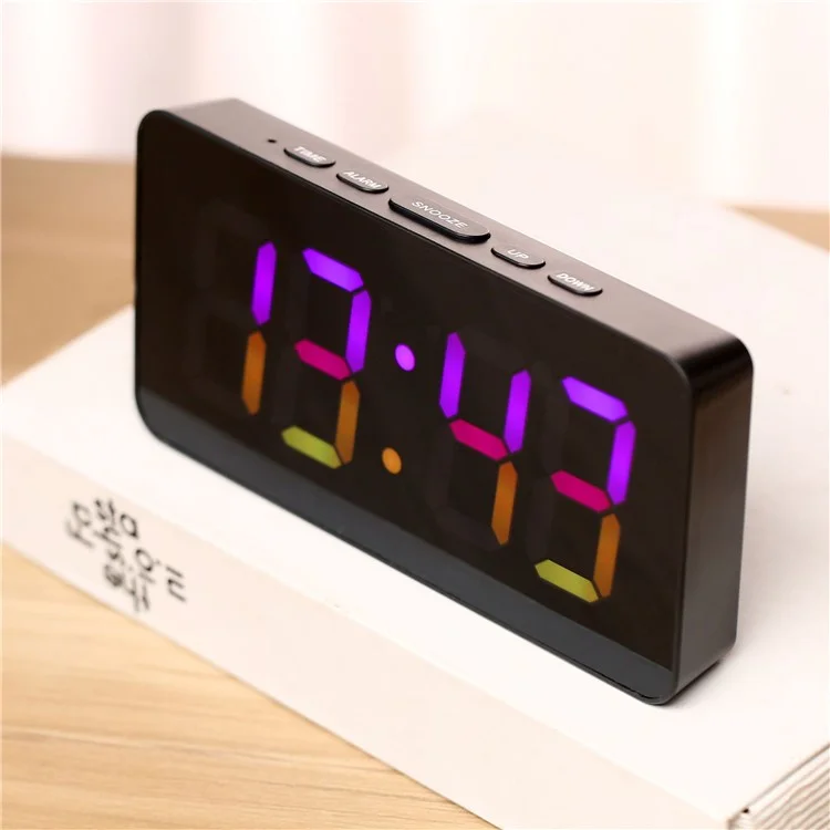 YC-9100RGB 11 RGB Modes LED Digital Alarm Clock with Color Changing Mirror Display for Students  /  Home - Black