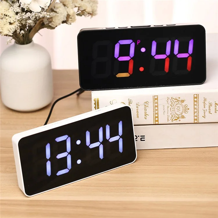 YC-9100RGB 11 RGB Modes LED Digital Alarm Clock with Color Changing Mirror Display for Students  /  Home - Black