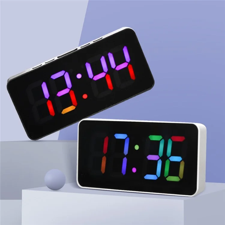 YC-9100RGB 11 RGB Modes LED Digital Alarm Clock with Color Changing Mirror Display for Students  /  Home - Black