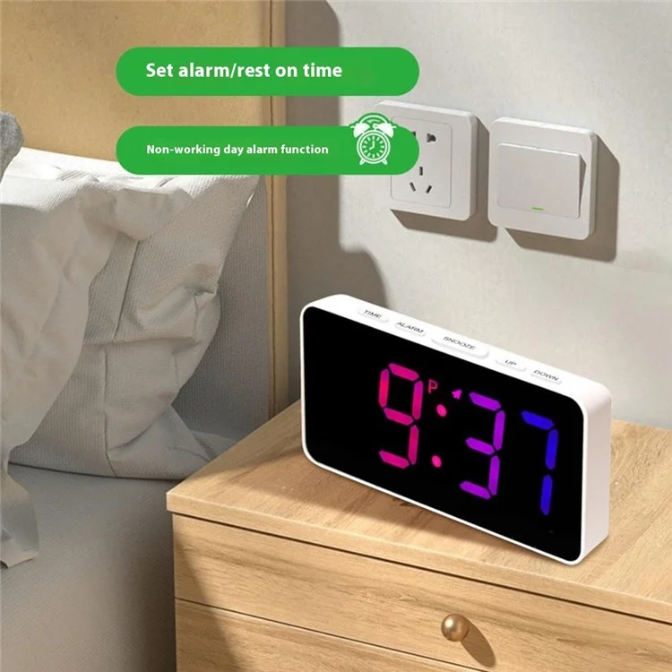 YC-9100RGB 11 RGB Modes LED Digital Alarm Clock with Color Changing Mirror Display for Students  /  Home - Black