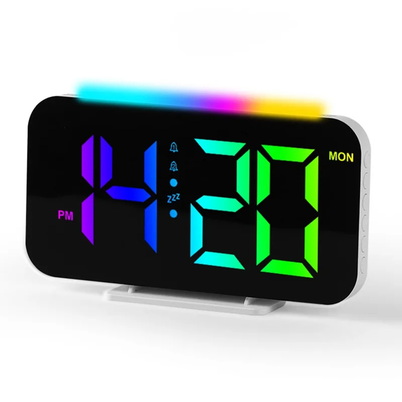 9010 RGB Digital Alarm Clock with Night Light 2 Alarms 8 Color Modes Multifunction Electronic Clock - White Case