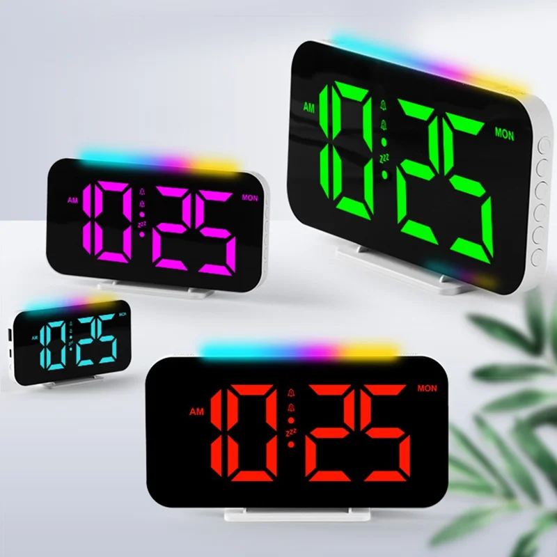 9010 RGB Digital Alarm Clock with Night Light 2 Alarms 8 Color Modes Multifunction Electronic Clock - White Case