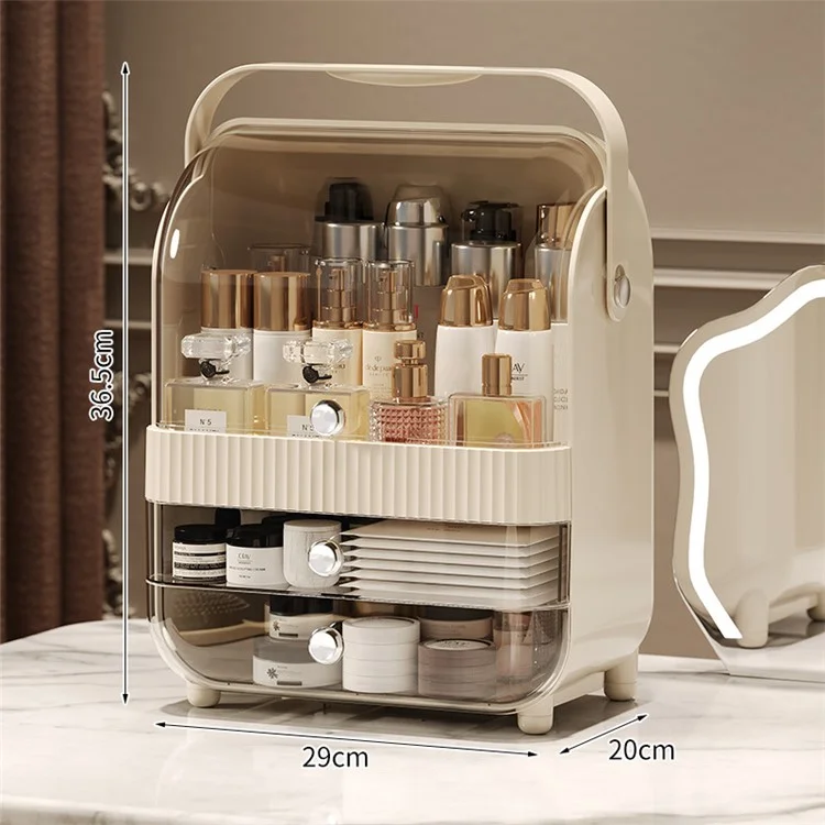 Makeup Organizer Large Capacity Multi-Layer Flip Top Storage Box With Handle Dust-Proof Cosmetic Case, L Size - Yellow