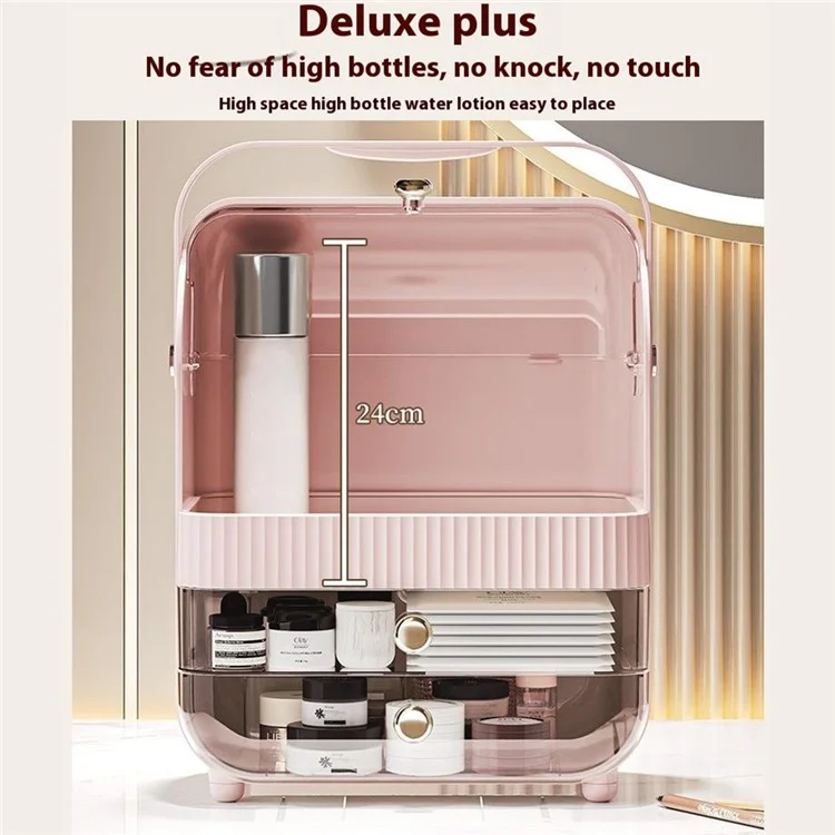 Makeup Organizer Large Capacity Multi-Layer Flip Top Storage Box With Handle Dust-Proof Cosmetic Case, L Size - Yellow