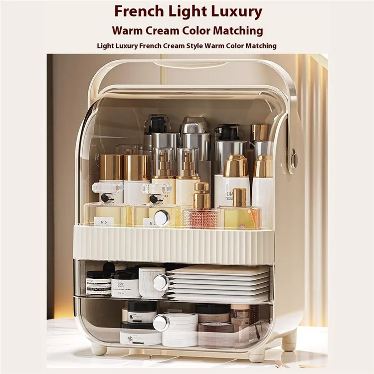 Makeup Organizer Large Capacity Multi-Layer Flip Top Storage Box With Handle Dust-Proof Cosmetic Case, L Size - Yellow