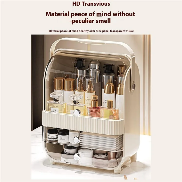 Makeup Organizer Large Capacity Multi-Layer Flip Top Storage Box With Handle Dust-Proof Cosmetic Case, L Size - Yellow