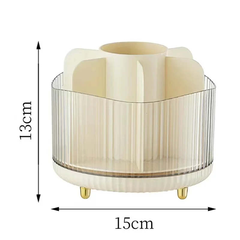 Rotating Makeup Brush Holder Organizer Eyeshadow Brushes Eyebrow Pencils Desktop Cosmetic Storage Box without Lid - Beige