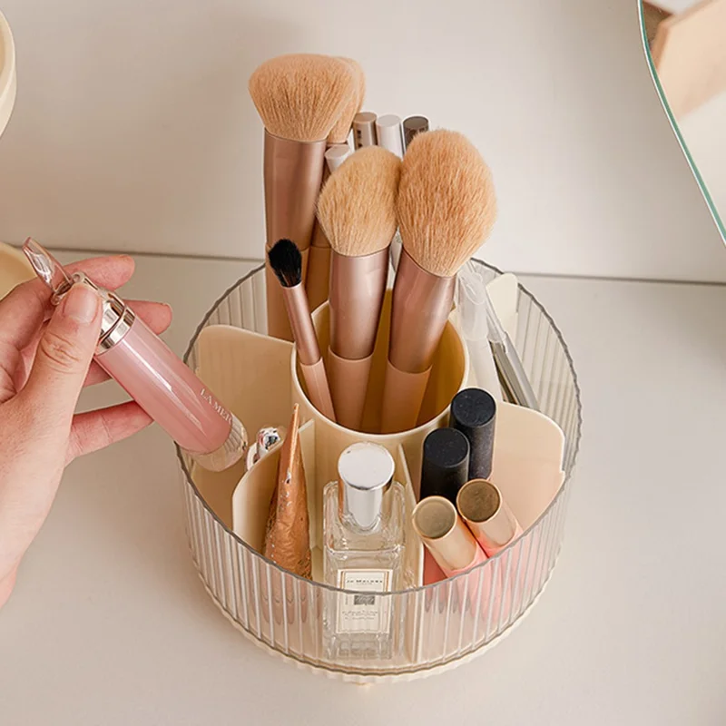 Rotating Makeup Brush Holder Organizer Eyeshadow Brushes Eyebrow Pencils Desktop Cosmetic Storage Box without Lid - Orange