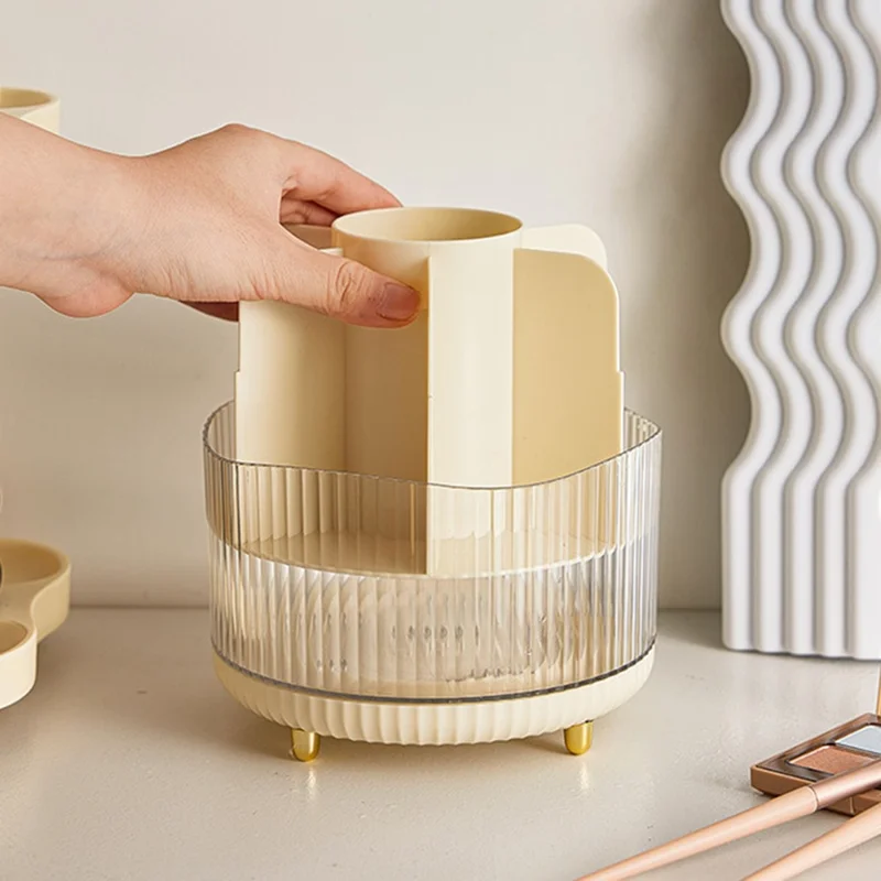 Rotating Makeup Brush Holder Organizer Eyeshadow Brushes Eyebrow Pencils Desktop Cosmetic Storage Box without Lid - Orange