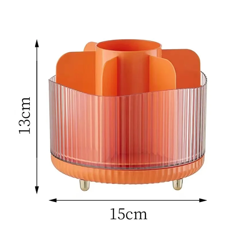 Rotating Makeup Brush Holder Organizer Eyeshadow Brushes Eyebrow Pencils Desktop Cosmetic Storage Box without Lid - Orange