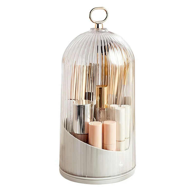 Rotierender Makeup-Pinsel Organizer Staubdichter Kosmetik-Halter Mehrkammer Aufbewahrungsbox mit transparentem Deckel