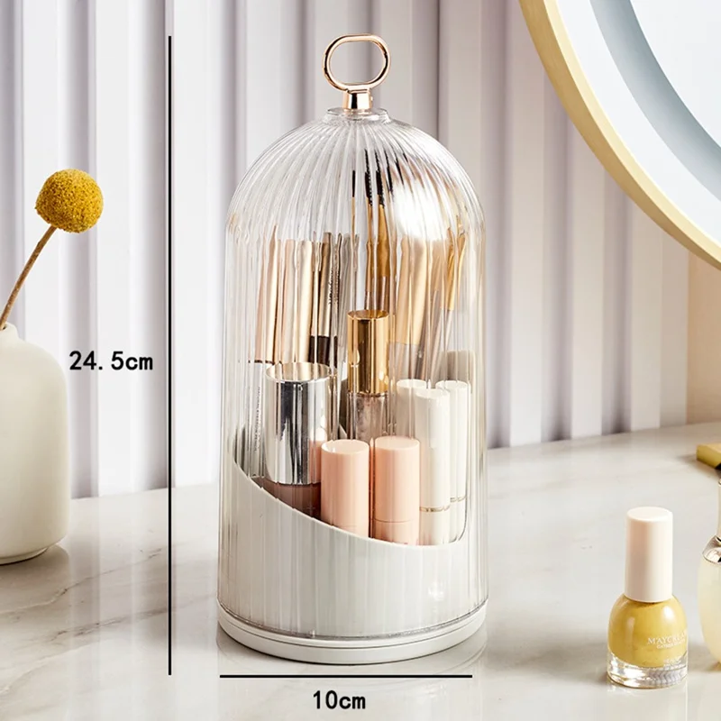 Rotierender Makeup-Pinsel Organizer Staubdichter Kosmetik-Halter Mehrkammer Aufbewahrungsbox mit transparentem Deckel