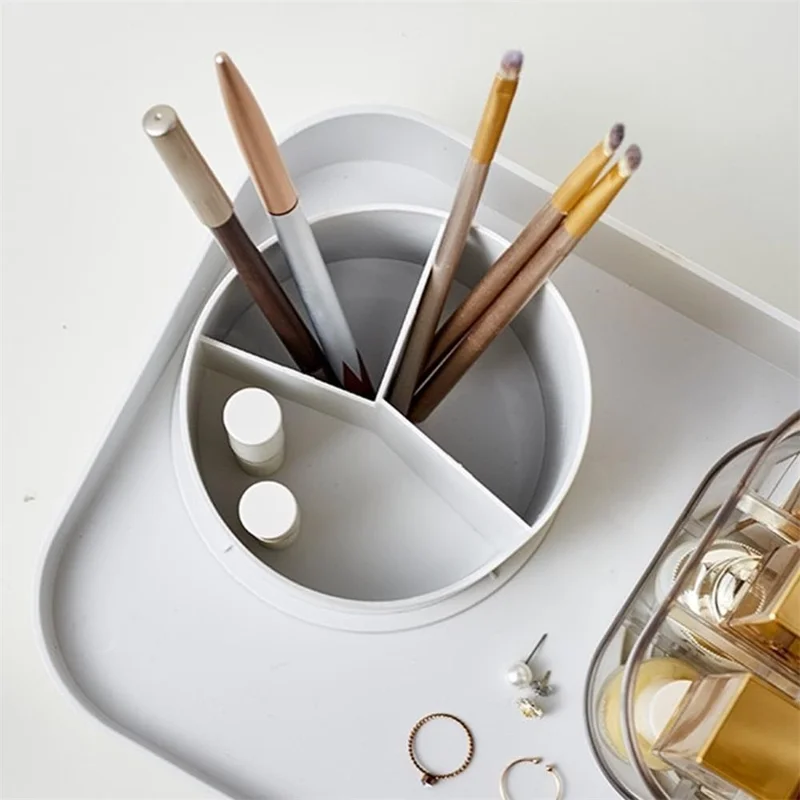Rotating Makeup Organizer Desktop Cosmetic Storage Box with Lid + Lipstick Storage Rack