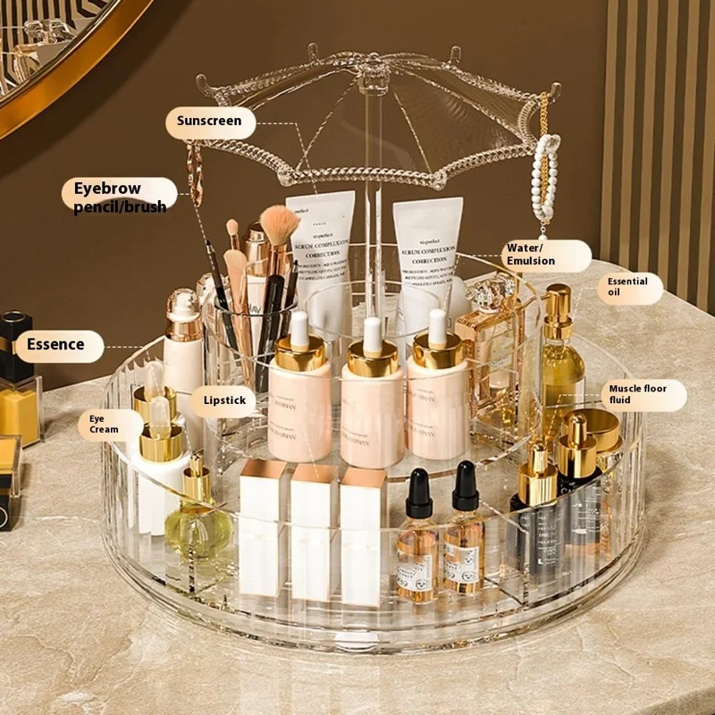 Rotating Makeup Organizer Vanity Skincare Product Cosmetic Storage Box Transparent Jewelry Hanging Holder