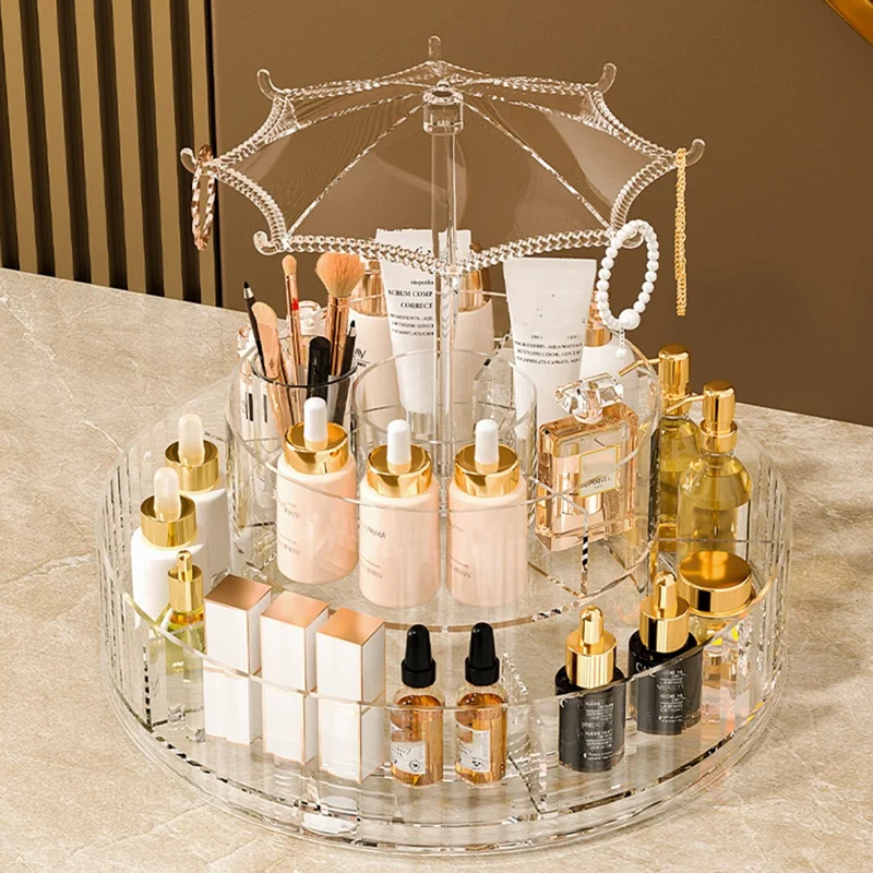 Rotating Makeup Organizer Vanity Skincare Product Cosmetic Storage Box Transparent Jewelry Hanging Holder