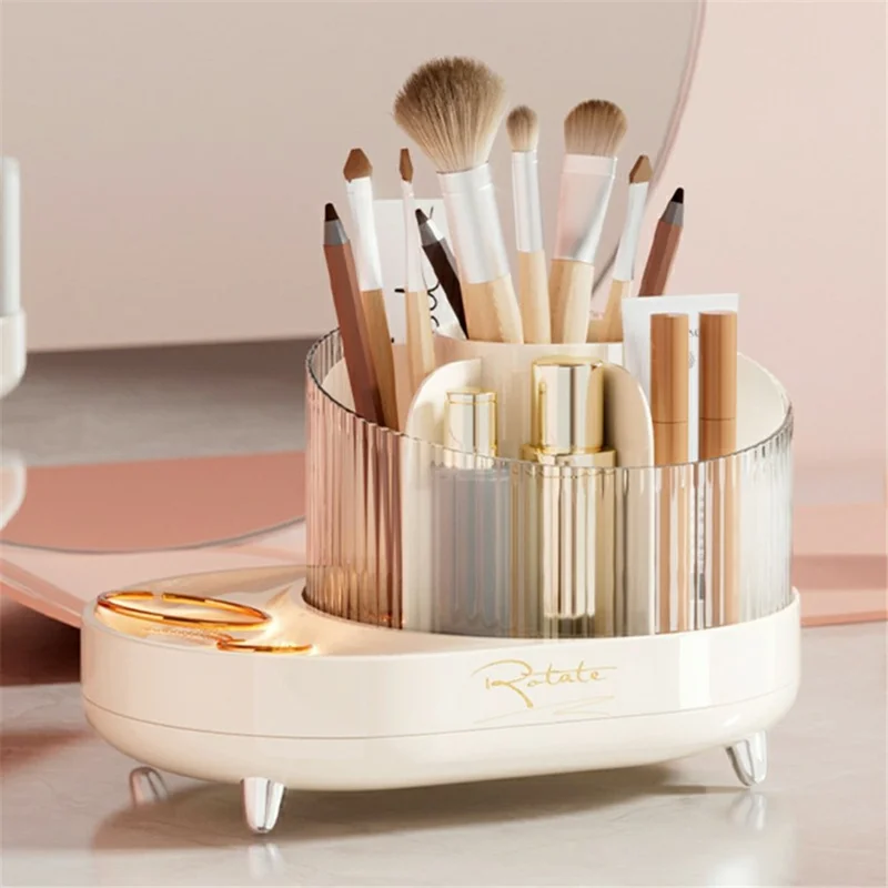 Creative Rotating Makeup Brush Holder ABS Cosmetic Jewelry Storage Box Desktop Organizer
