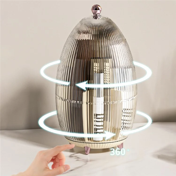 Organizador de Maquiagem Giratório Suporte de Pincéis Cosméticos 360 Graus Caixa de Armazenamento com Tampa - Bege