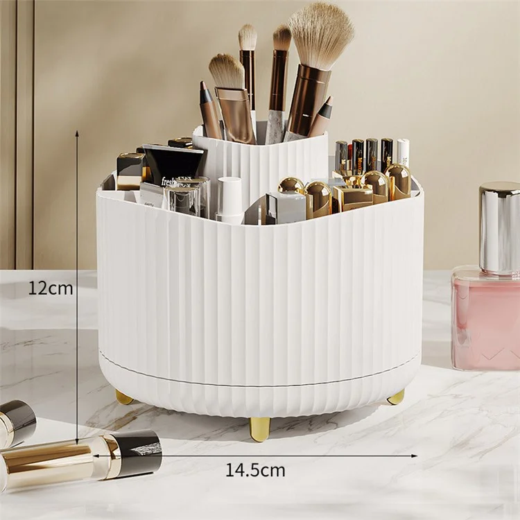 Vertical Stripes Design Rotating Makeup Brush Holder ABS Desktop Organizer Cosmetic Storage Container - White