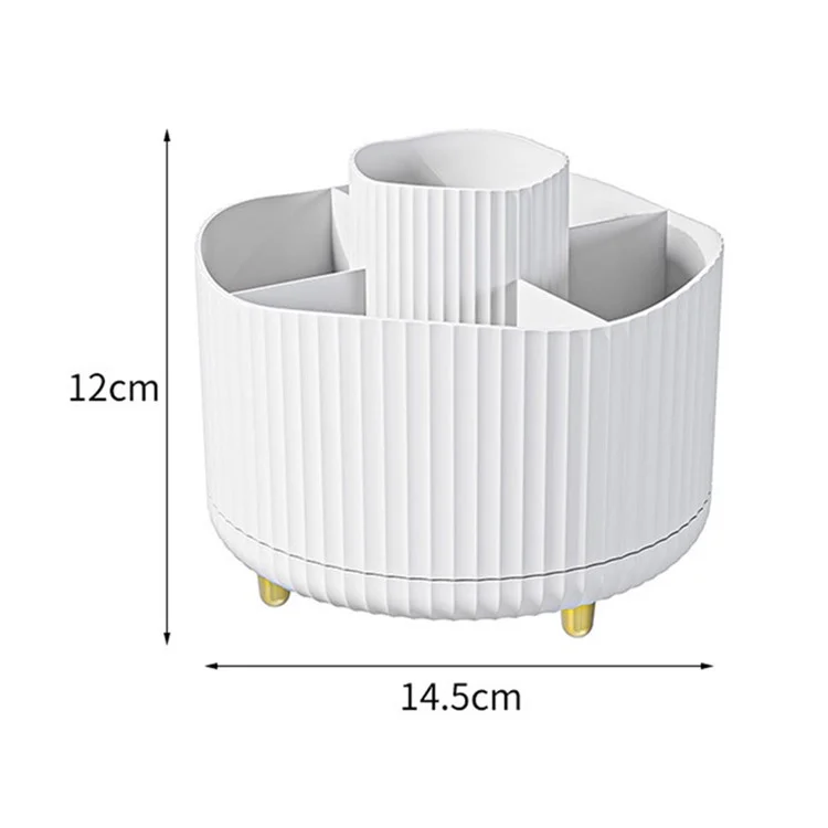 Vertical Stripes Design Rotating Makeup Brush Holder ABS Desktop Organizer Cosmetic Storage Container - White