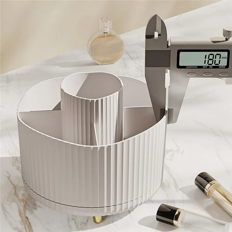 Vertical Stripes Design Rotating Makeup Brush Holder ABS Desktop Organizer Cosmetic Storage Container - White