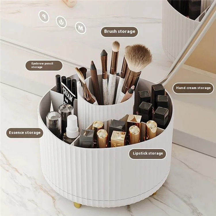 Vertical Stripes Design Rotating Makeup Brush Holder ABS Desktop Organizer Cosmetic Storage Container - White