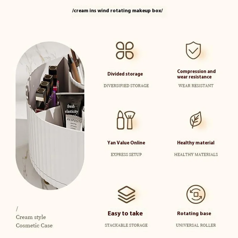 Vertical Stripes Design Rotating Makeup Brush Holder ABS Desktop Organizer Cosmetic Storage Container - Pink