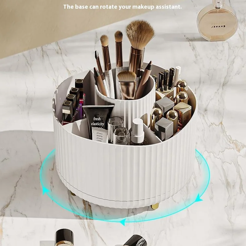 Vertical Stripes Design Rotating Makeup Brush Holder ABS Desktop Organizer Cosmetic Storage Container - Pink