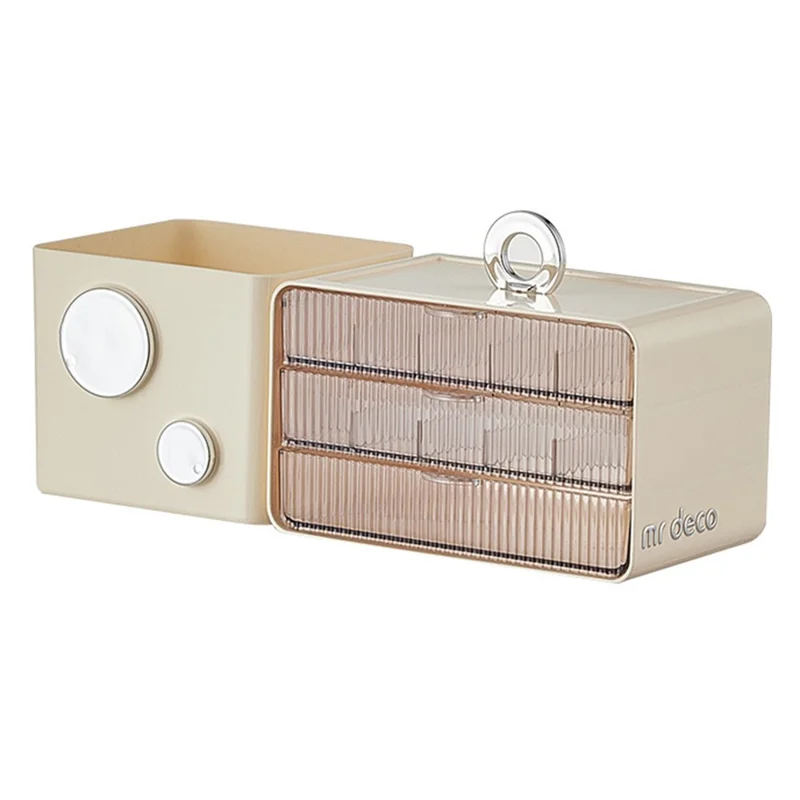 Desktop Drawer Jewelry Box Large Capacity Multi-Layer Organizer Makeup Storage Container Brush Holder - White