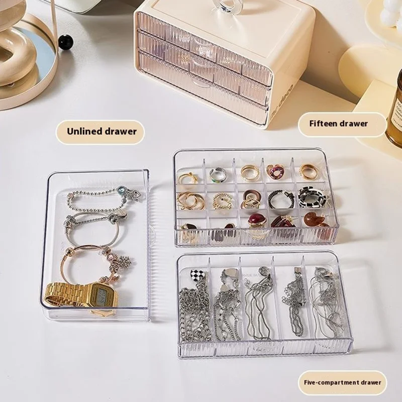 Desktop Drawer Jewelry Box Large Capacity Multi-Layer Organizer Makeup Storage Container Brush Holder - White