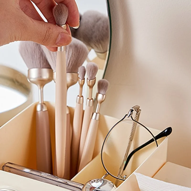 Desktop Drawer Jewelry Box Large Capacity Multi-Layer Organizer Makeup Storage Container Brush Holder - White