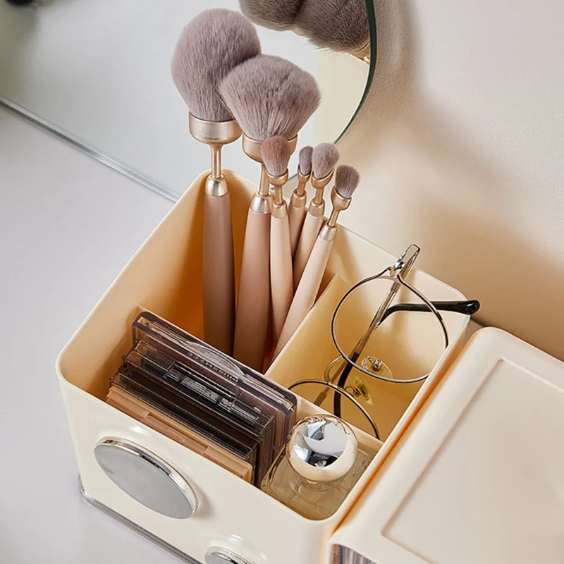 Desktop Drawer Jewelry Box Large Capacity Multi-Layer Organizer Makeup Storage Container Brush Holder - White
