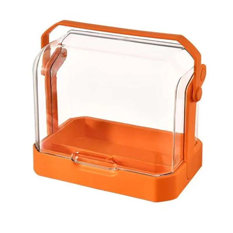 Cosmetic Organizer Dustproof Desktop Vanity Makeup Skincare Products Storage Box with Handle - Orange