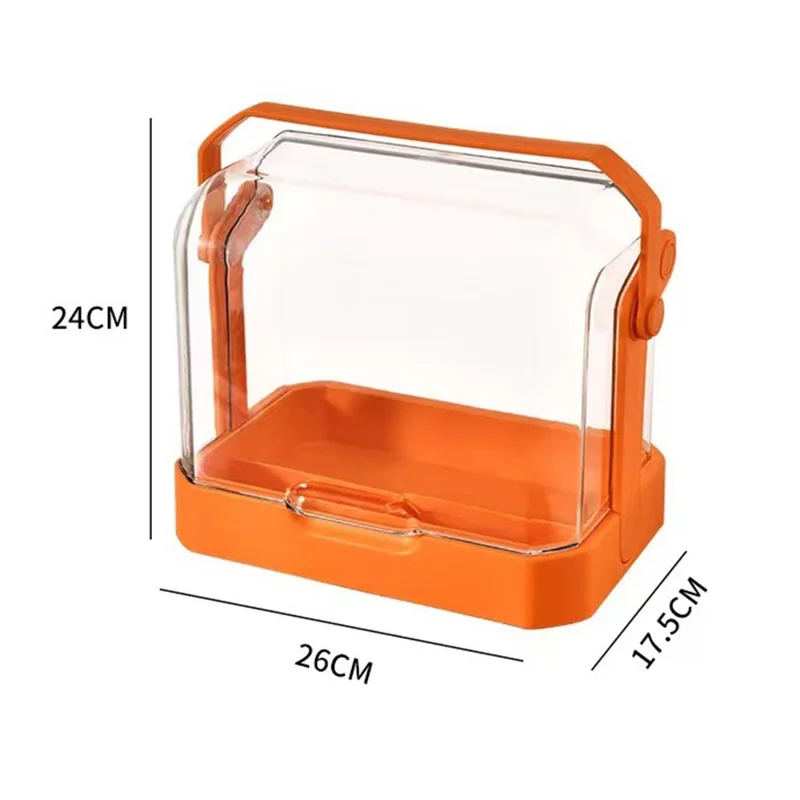 Cosmetic Organizer Dustproof Desktop Vanity Makeup Skincare Products Storage Box with Handle - Orange