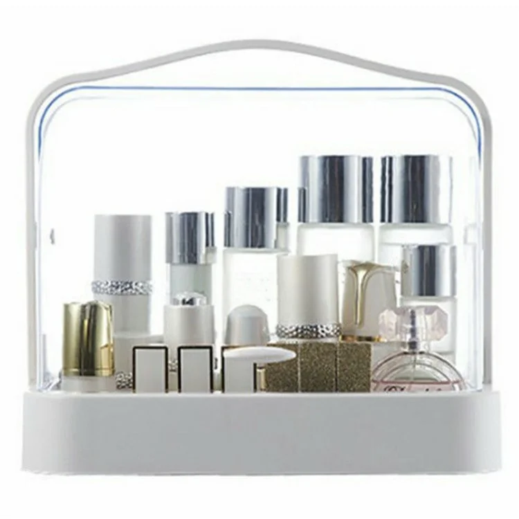 Makeup Organizer Storage Box with Handle Dustproof Desktop Cosmetic Skincare Products Holder