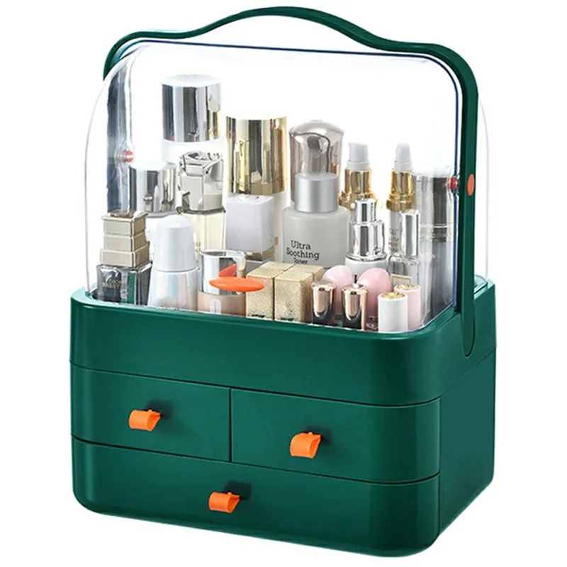 Extra Large Size Cosmetic Organizer with Drawers Dustproof Makeup Skincare Products Storage Box - Blackish Green